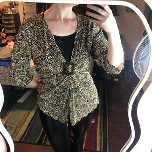 4/$25 Gold and black casual button-up cardigan with a belt